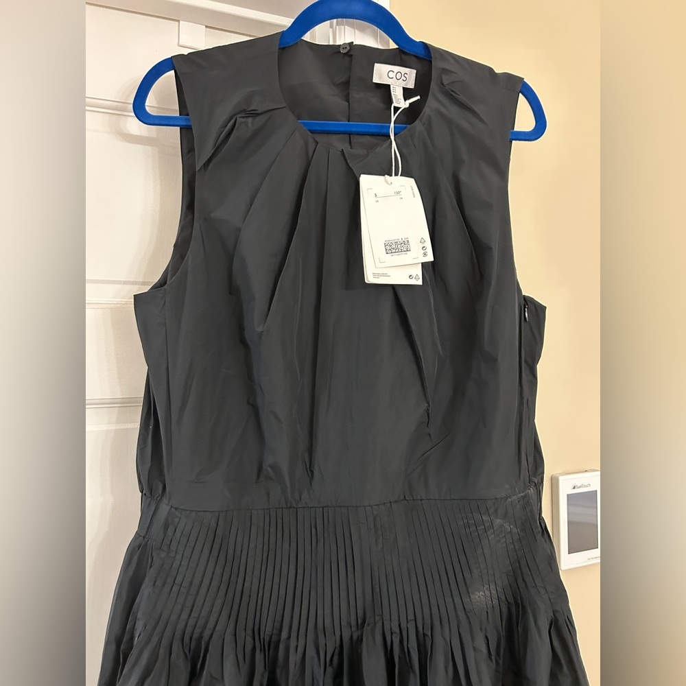 COS Gathered Waist MIDI Black Dress Size 14